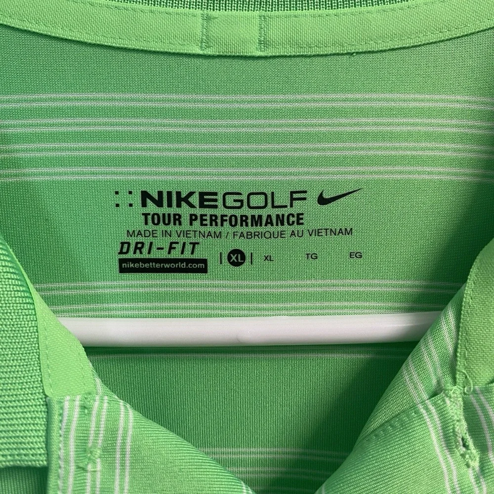 Nike Golf Tour‎ Performance Fri-fit Polo Men's XL Green&White Striped Shirt EUC